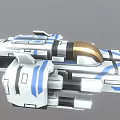 Futuristic Sci Fi Spaceship 3D Model With White Blue Black Accents And Golden Component