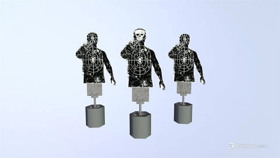 Human Shaped Shooting Practice Targets With Bullseyes On Gray Bases 3d model