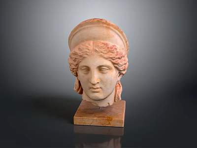 Wooden Furniture Base Displaying Ancient Greek Sculpture Head 3d model