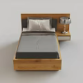 Modern Double Bed with Wooden Headboard Gray Mattress and Nightstand Table Lamp