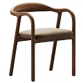 Modern Single Chair With Wooden Frame Curved Armrests And Light Padded Seat