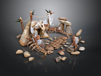 Natural Animal Habitat Scene With Stone Structures And Wooden Decorative Elements 3d model