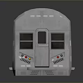 Silver Model Train with Two Carriages Blue Stripes and Reflection on Grey Background