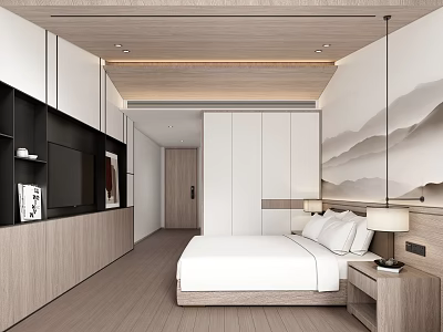 Modern Room Log Hotel Single Room 3d model