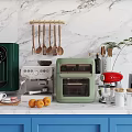 Modern Kitchenware Collection With Coffee Maker Toaster Oven And Marble Countertop 3d model