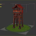 Traditional Wooden Tower Featuring Red Roof And Decorative Supporting Pillars On Green Ground