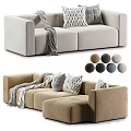 Modern Sectional Sofa With Soft Pillows And Blankets In Multiple Neutral Color Options 3d model
