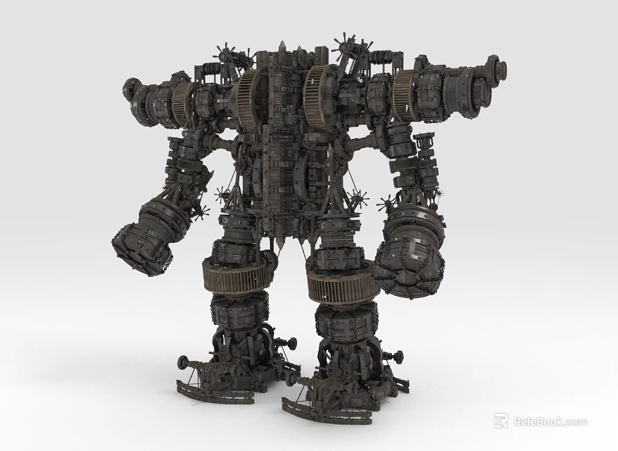 Intricate Industrial Mechanical Robot Structure With Gears Pipes And Metal Components 3d model 