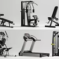 Various Sports Equipment With Treadmill Exercise Bike Rowing Machine And Weight Bench