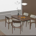 Minimalist Wooden Dining Table and Chairs with Pendant Lights Vase and Fruit in Modern Interior