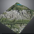3D Terrain Model Featuring Mountain Range River Lake And Green Vegetation