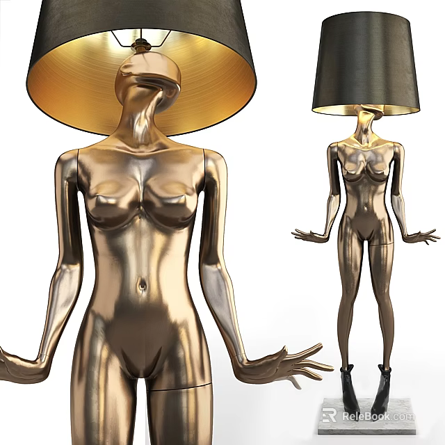 Golden Humanoid Shaped Modern Table Lamp With Two Colored Shades 3d model