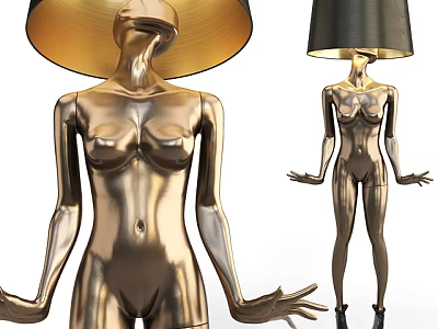 Golden Humanoid Shaped Modern Table Lamp With Two Colored Shades 3d model