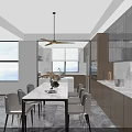 Modern Living Dining Room Interior With Sofa Dining Table And Decorative Shelves