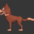 Cute Brown 3D Dog Model With Red Collar In Standing Pose 3d model