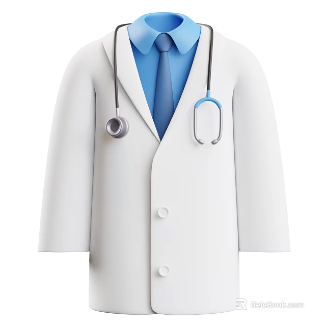 White Doctor Coat With Blue Shirt Tie And Stethoscope For Medical Professionals 3d model 