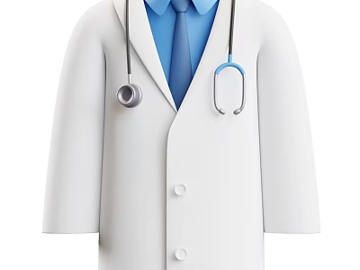 White Doctor Coat With Blue Shirt Tie And Stethoscope For Medical Professionals 3d model