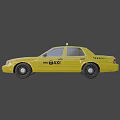 Bright Yellow Taxi Sedan With Roof Sign And Side Lettering Details