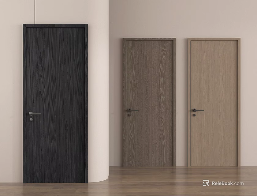 Modern Interior Design Featuring Hinged Doors With Different Wooden Texture Tones 3d model