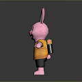 Pink Rabbit Plush Toy Wearing Yellow Shirt And Black Shorts Standing On Gray Background
