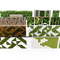 Various Green Plant Wall Designs With Geometric Patterns And Wooden Structures 3d model