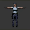 3D Female Character Model In Blue Uniform With Cap And Tactical Gear