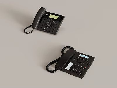 Classic Black Office Landline Telephones With Keypads Display Screens And Cords 3d model