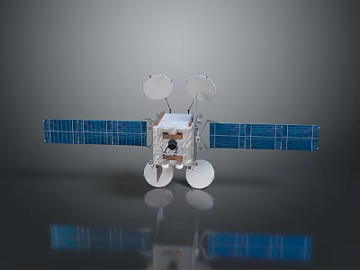 Satellite Model With Blue Solar Panels White Antenna Dishes And Main Body Design 3d model