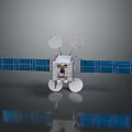 Satellite Model With Blue Solar Panels White Antenna Dishes And Main Body Design