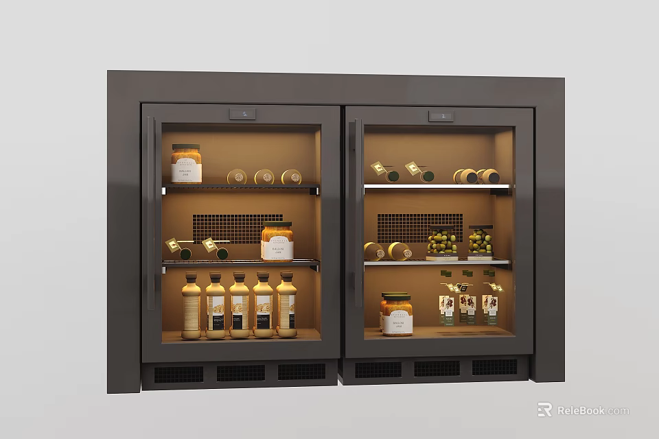 Elegant Modern Double Door Refrigerator Freezer With Glass Doors For Food And Beverage Storage 3d model 