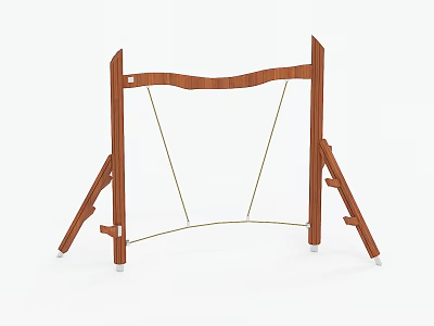 Wooden Playground Swing Set With Sturdy Frame And Rope Design For Kids 3d model