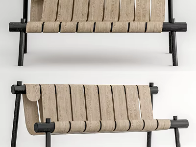 Modern Outdoor Chair Design With Wooden Slat Seat And Black Metal Frame 3d model