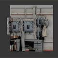 Modern Industrial Style Scene With Mechanical Devices Metal Pipes Control Panels And Tool Bags