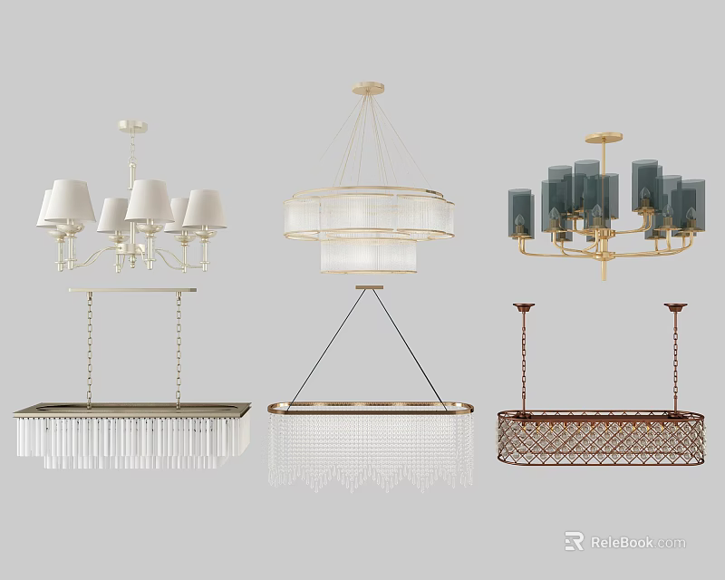 Modern Contemporary Chandelier Styles With Glass Shades Metal Frames And Crystal Details 3d model 