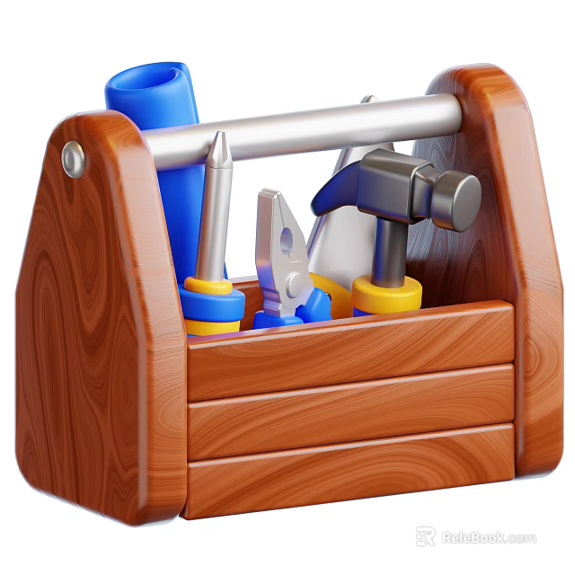 Essential Hardware Tools Set With Hammer Screwdriver And Pliers In Wooden Toolbox 3d model 