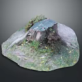Wooden Stump And Stone Decor In Natural Setting With Green Moss Grass