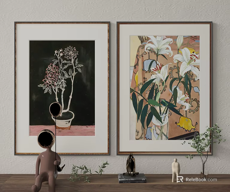 Decorative Flower Paintings As Wall Decor In Interior 3d model 