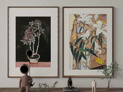 Decorative Flower Paintings As Wall Decor In Interior 3d model