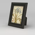 Dark Textured Picture Frame With Blue Flowers Yellow Leaves And Red Ladybug