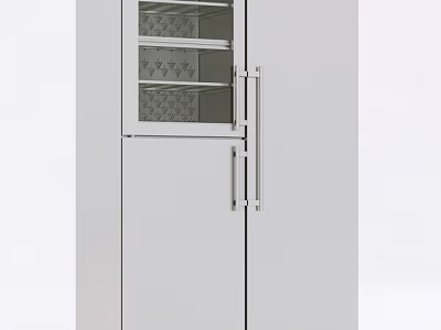 White Refrigerator Freezer With Glass Door Shelves And Silver Long Handles 3d model