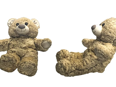 Brown Plush Stuffed Bear Toy in Sitting Position with Soft Furry Texture Front and Side Views 3d model