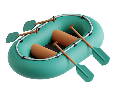 Green Inflatable Boat Design With Wooden Handle Paddles And Brown Seats 3d model