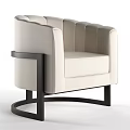 Modern Minimalist Beige Armchair With Curved Backrest And Black Metal Armrests