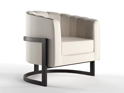 Modern Minimalist Beige Armchair With Curved Backrest And Black Metal Armrests 3d model