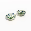 Ceramic Tableware Set With Two Bowls Featuring Blue Green Decorative Patterns 3d model