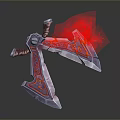 Ornate Battle Axe With Red Flame Effects And Intricate Metallic Carvings