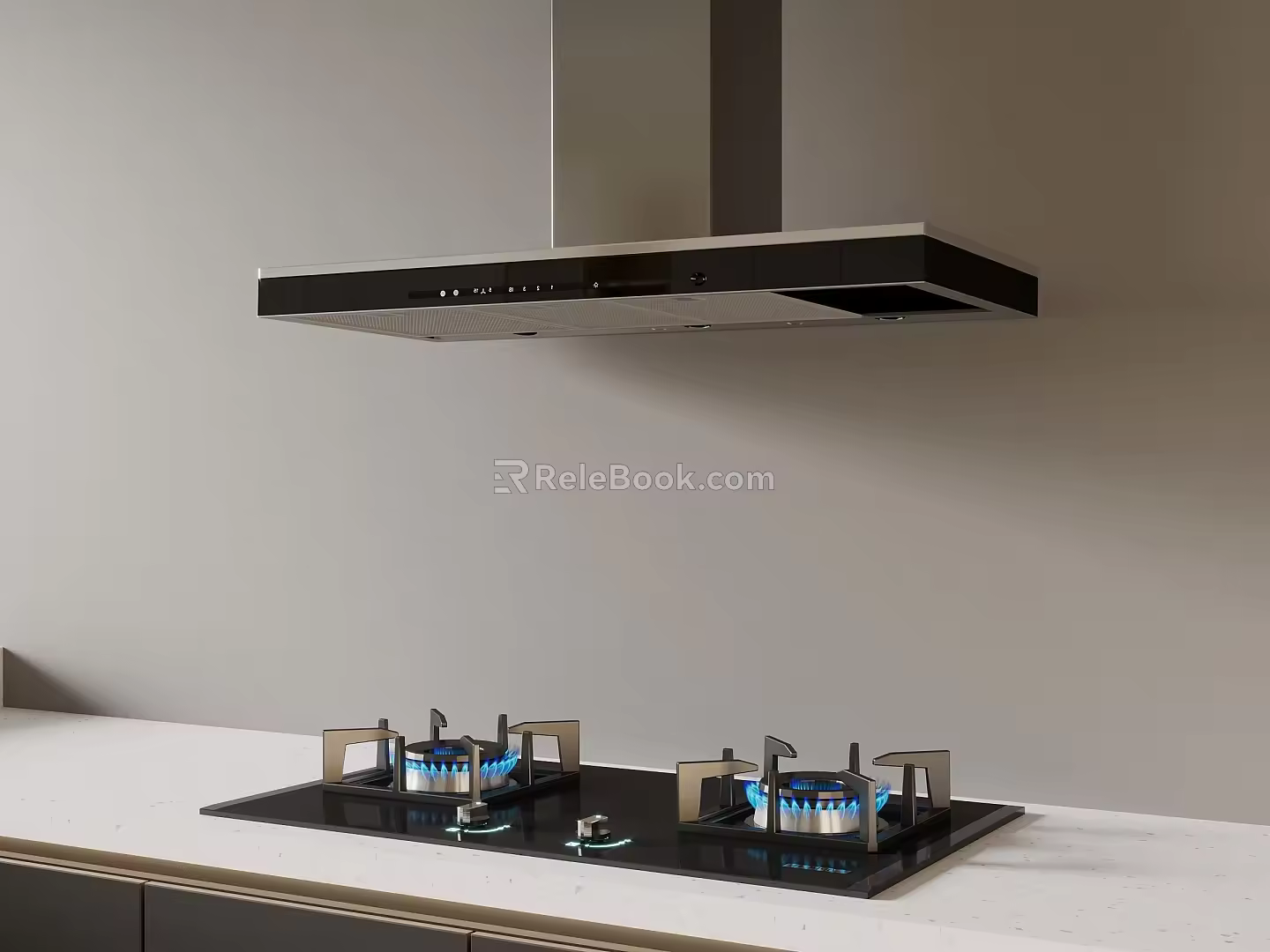 Modern range hood and stove combination 3d model