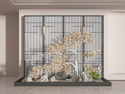 New Chinese Style Landscape Wall Landscape Small Landscape Tree Pine Tree Courtyard Landscape Commercial Landscape Wall Screen Stone Landscape 3d model