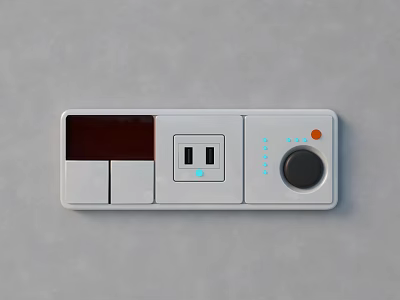 Contemporary White Switch Panel With Toggle Switches Power Socket Control Knob And Digital 3d model