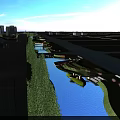 Waterfront Landscape Design With Lake Island Bridge Pavilion Walkway And Lush Greenery